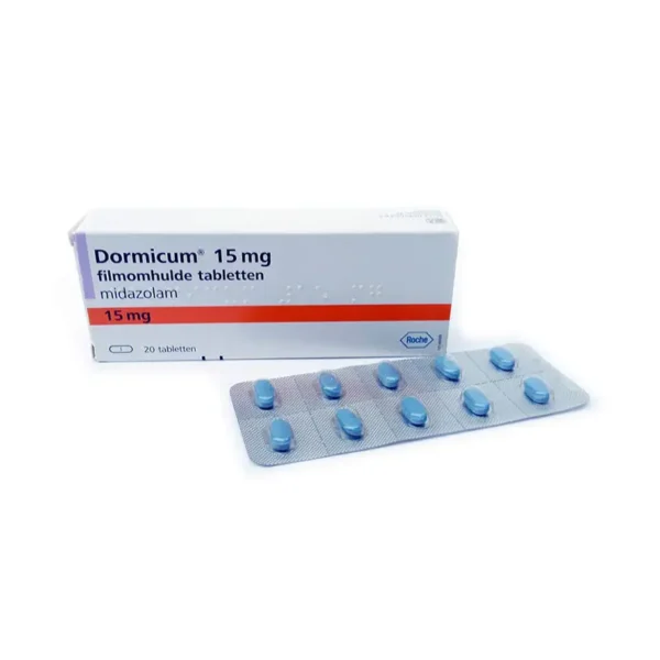 Dormicum 15mg Midazolam 20 tabletten verpakking benzodiazepine slaapmedicatie sterke werking product afbeelding