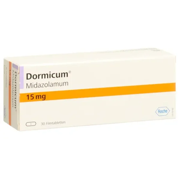 Dormicum 15mg midazolam 30 tabletten verpakking benzodiazepine slaapmedicatie sterke werking product afbeelding