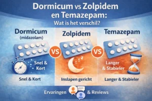 Dormicum vs Zolpidem en Temazepam verschil afbeelding met vergelijking werking duur midazolam slaapmedicatie benzodiazepinen inslapen en doorslapen