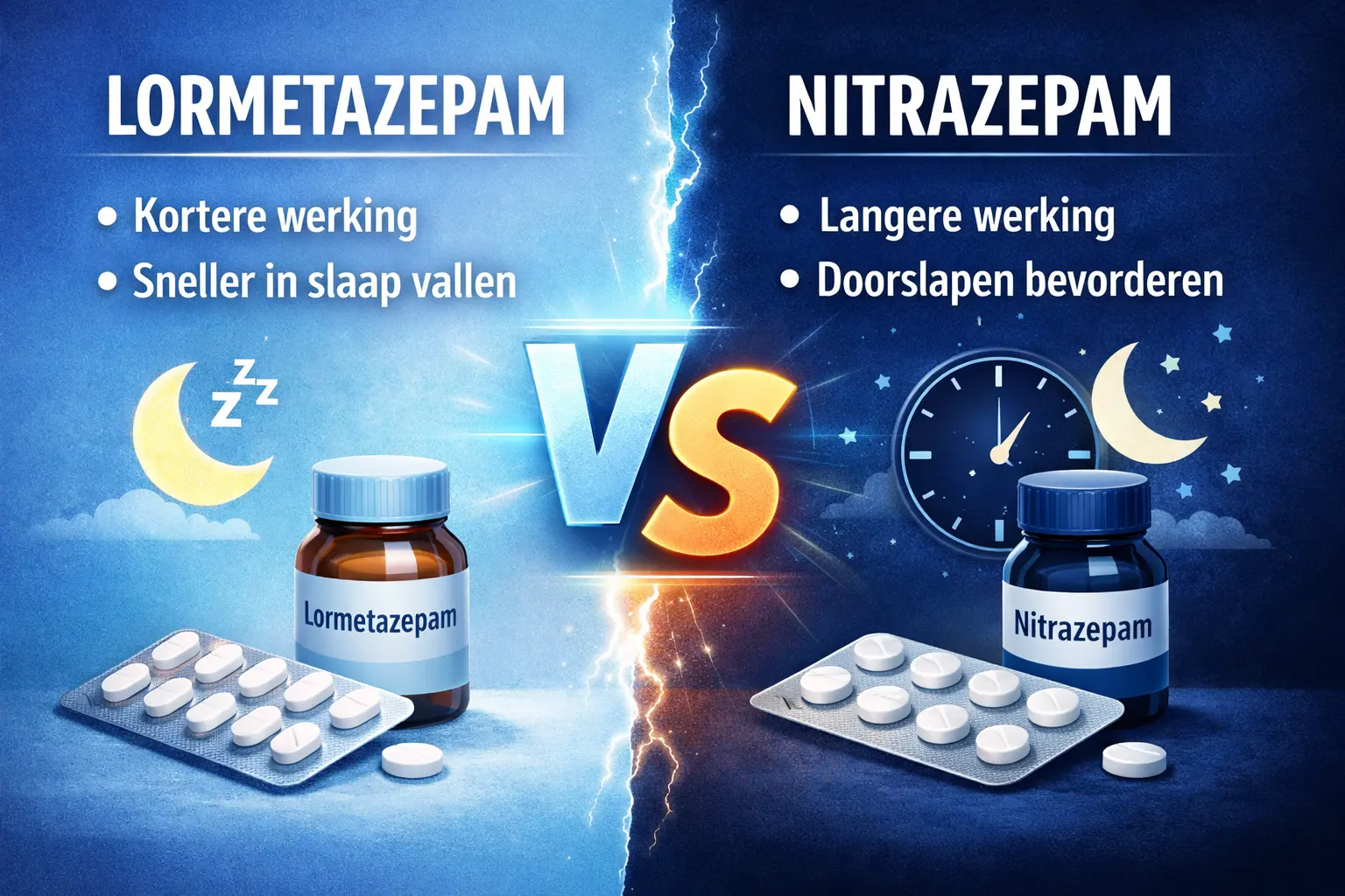 Vergelijking tussen lormetazepam en nitrazepam met verschil in werking duur en toepassing bij slaapmedicatie