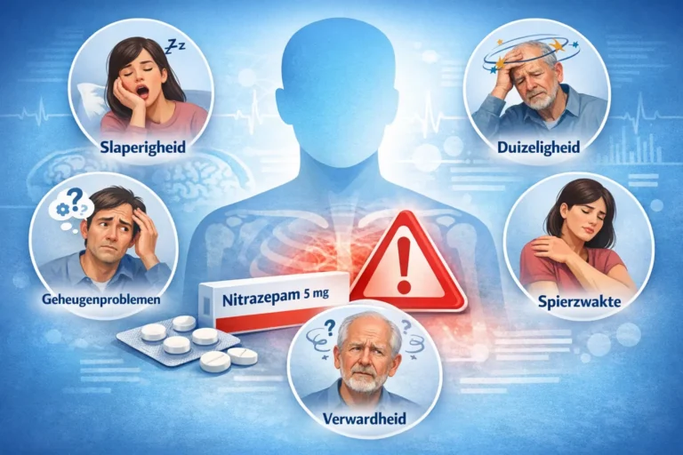 Overzicht van bijwerkingen van nitrazepam zoals slaperigheid en duizeligheid