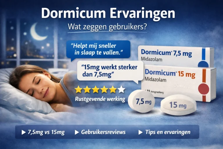Dormicum ervaringen afbeelding met gebruiker die slaapt en vergelijking 7-5mg en 15mg midazolam slaapmedicatie benzodiazepinen review
