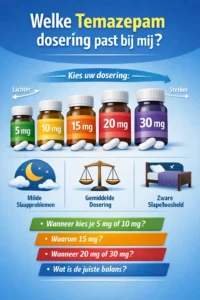 Welke Temazepam dosering past bij mij overzicht 5 mg 10 mg 15 mg 20 mg 30 mg slaapmedicatie infographic