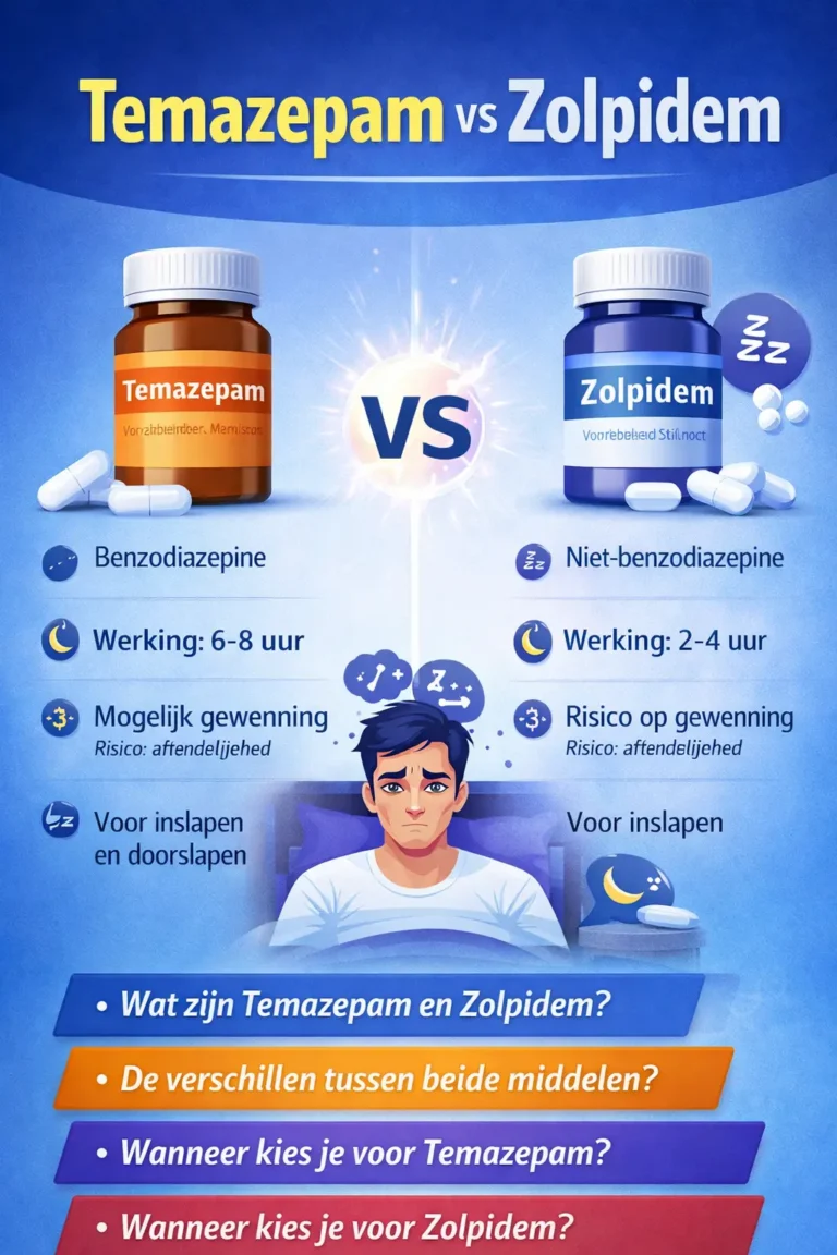 Temazepam vs Zolpidem vergelijking infographic slaapmedicatie verschillen werking inslapen en doorslapen
